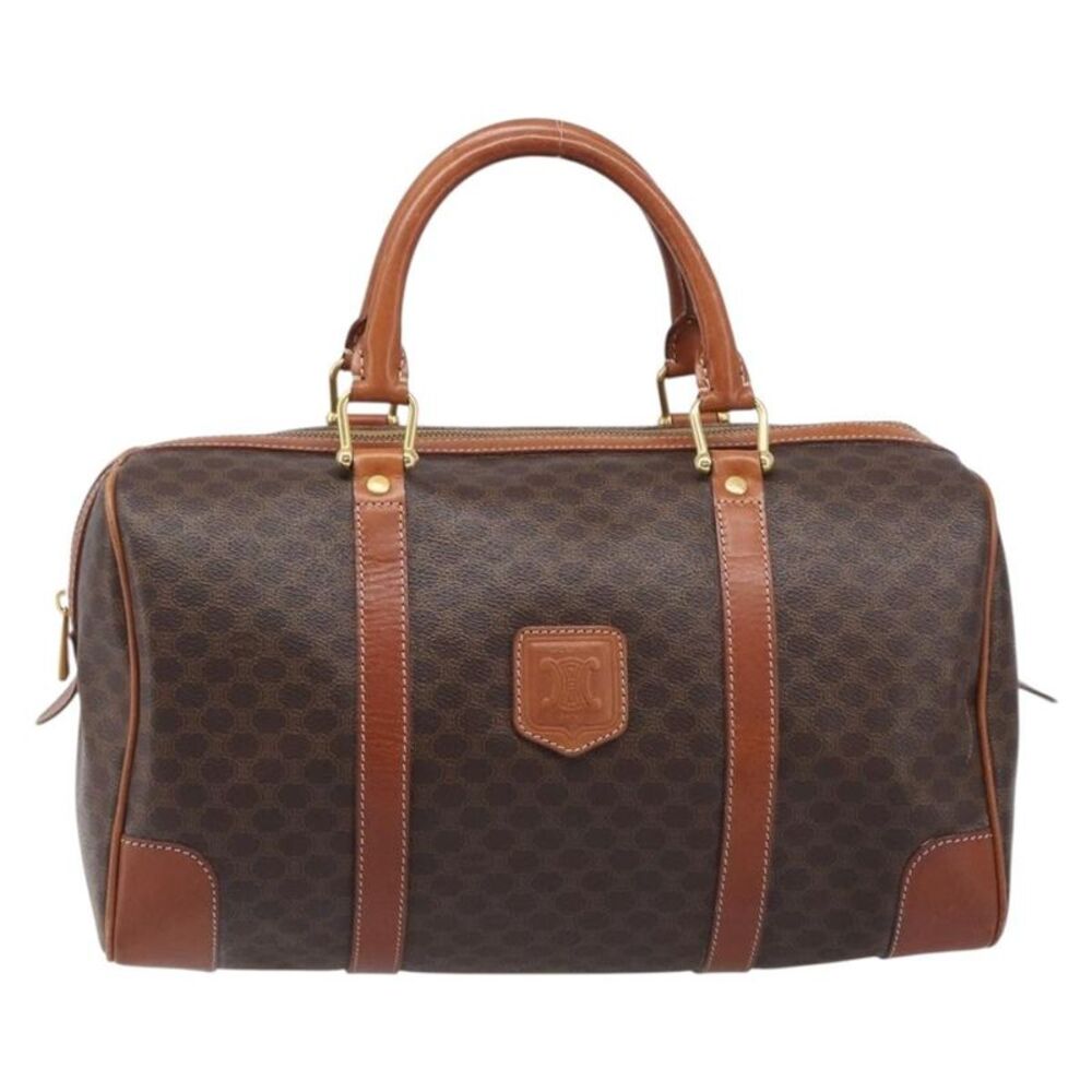 Celine Vintage Duffle Macadam Coated Canvas Brown Pvc Handbag